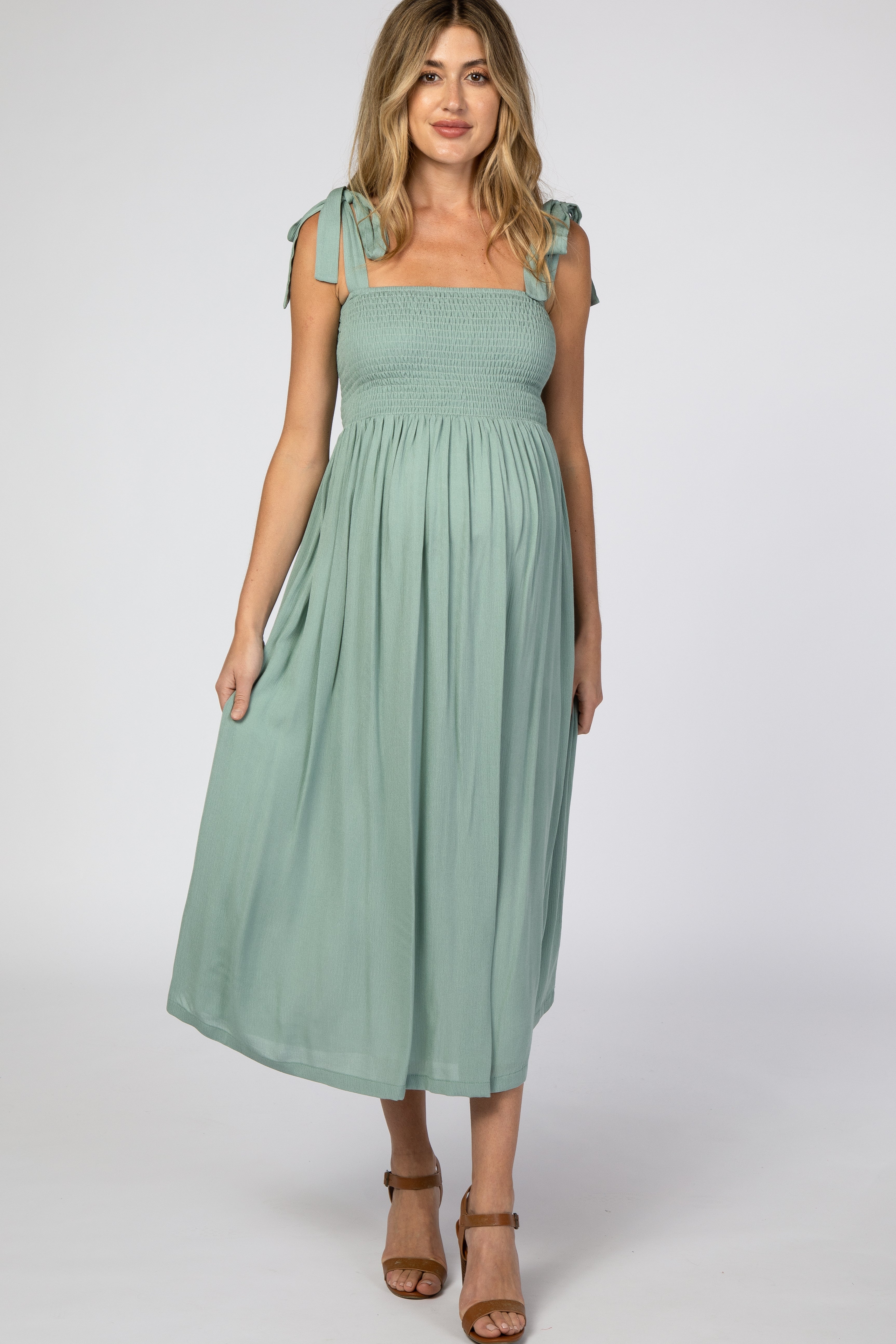 midi green maternity dress Pinkblush Mint Smocked Tie Strap XL Gold Bridal Sash