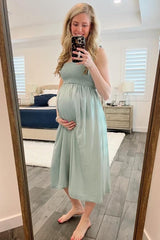 Mint Green Smocked Tie Strap Maternity Midi Dress