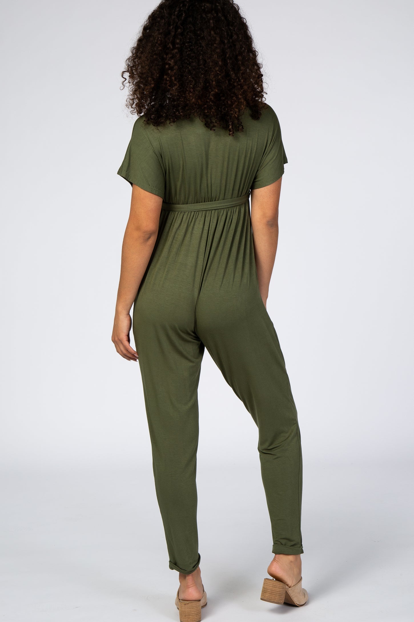Olive Wrap Tie Jumpsuit