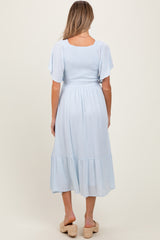 Light Blue Smocked Ruffle Maternity Dress
