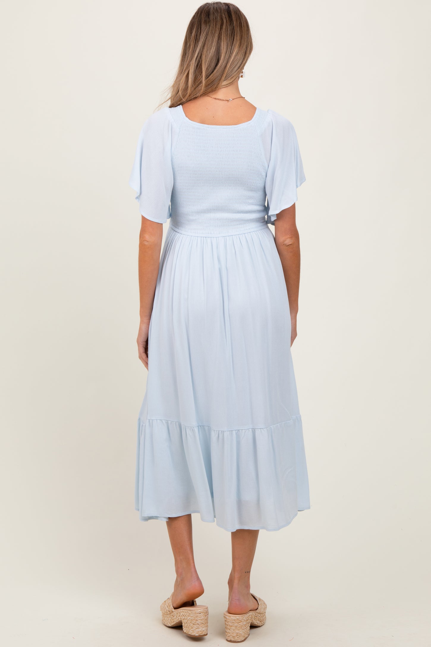 Light Blue Smocked Ruffle Maternity Dress Medium