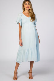 Light Blue Smocked Ruffle Maternity Dress