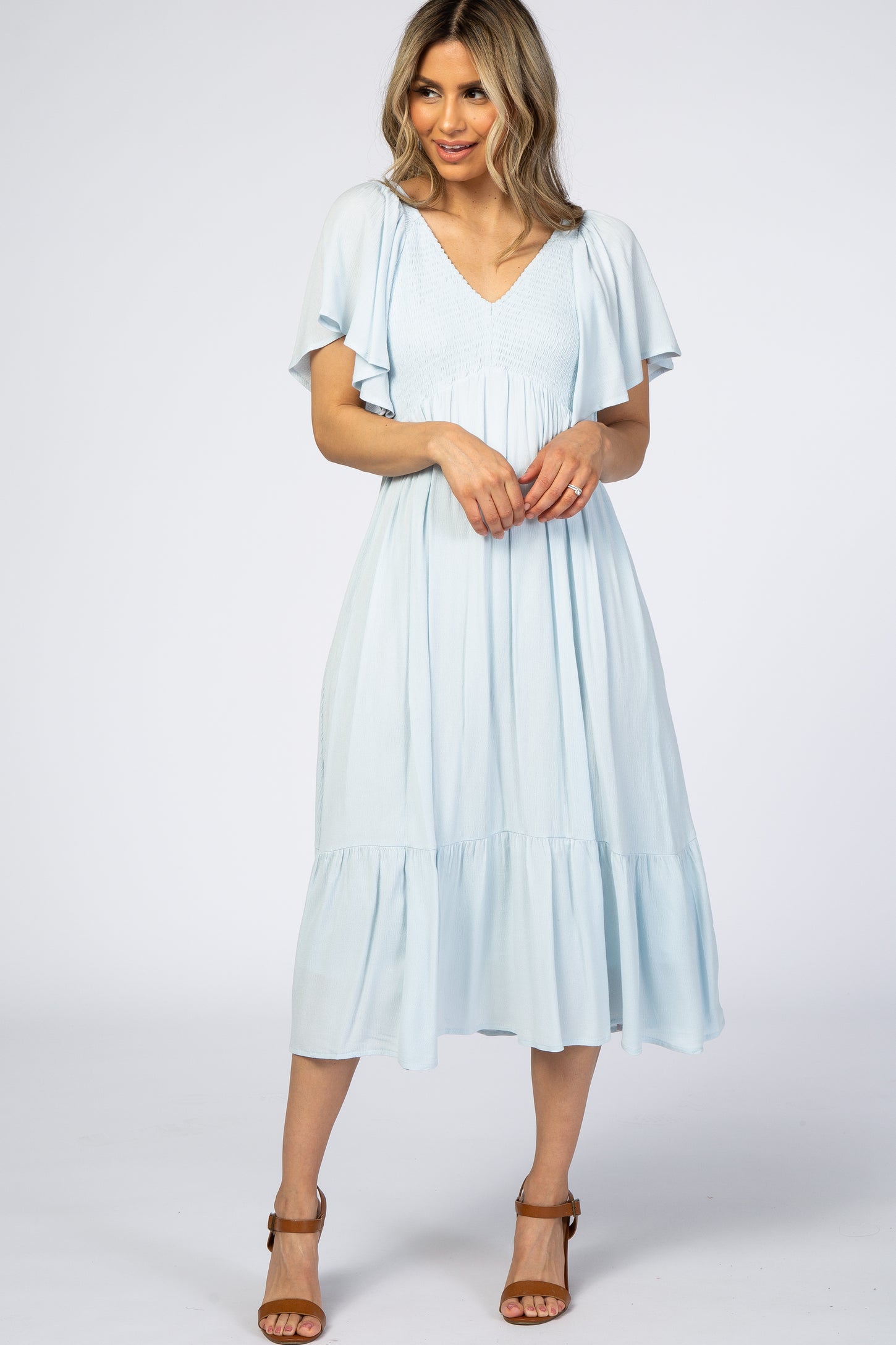 Light Blue Smocked Ruffle Maternity Dress Medium