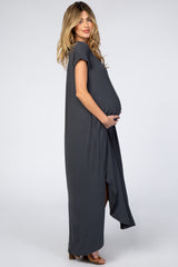 Charcoal Side Slit Maternity Maxi Dress