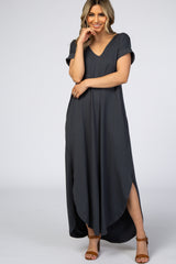 Charcoal Side Slit Maxi Dress