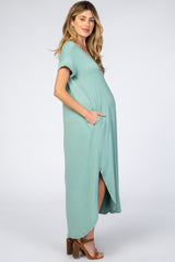 Light Olive Side Slit Maternity Maxi Dress