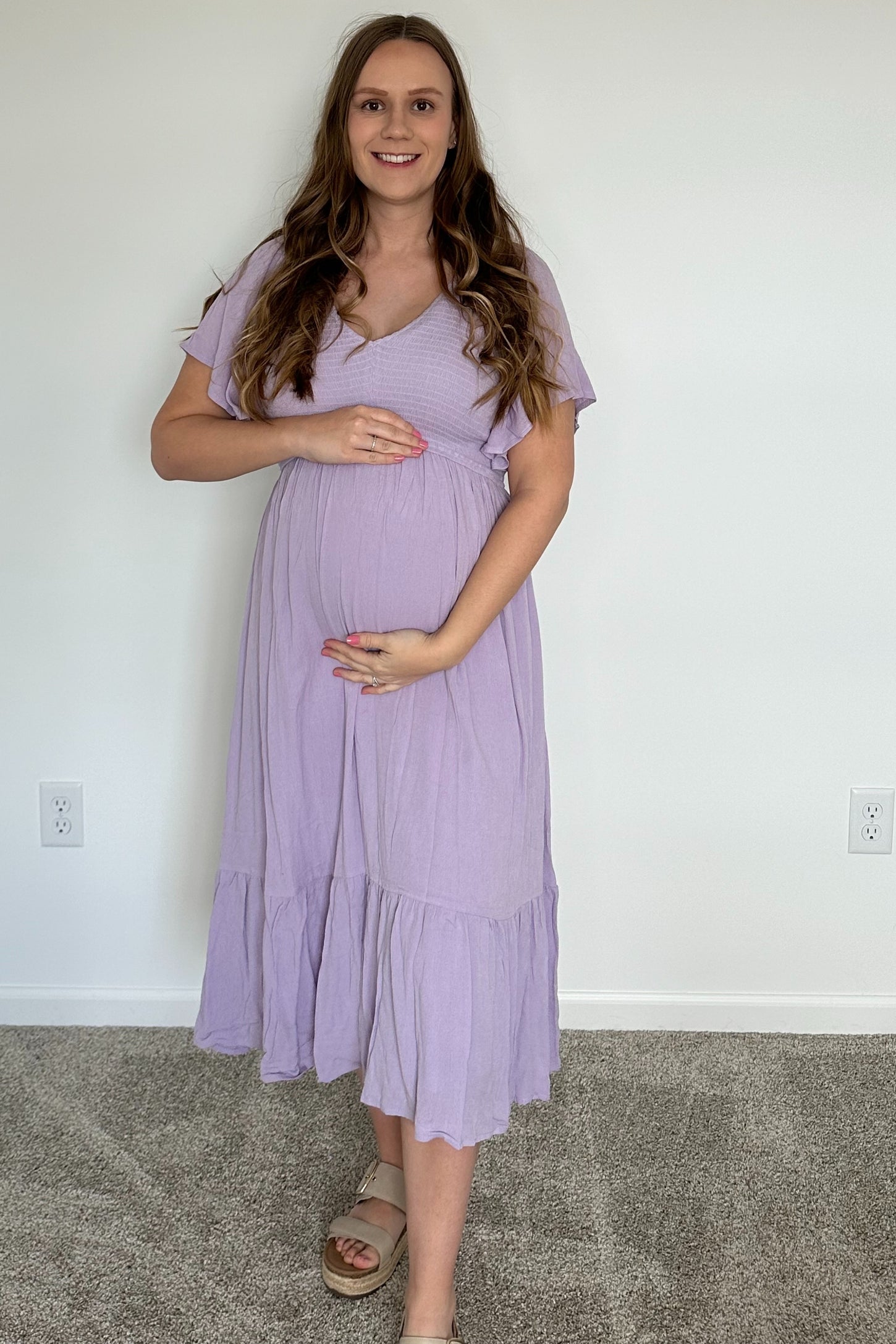 Lavender Smocked Ruffle Maternity Dress