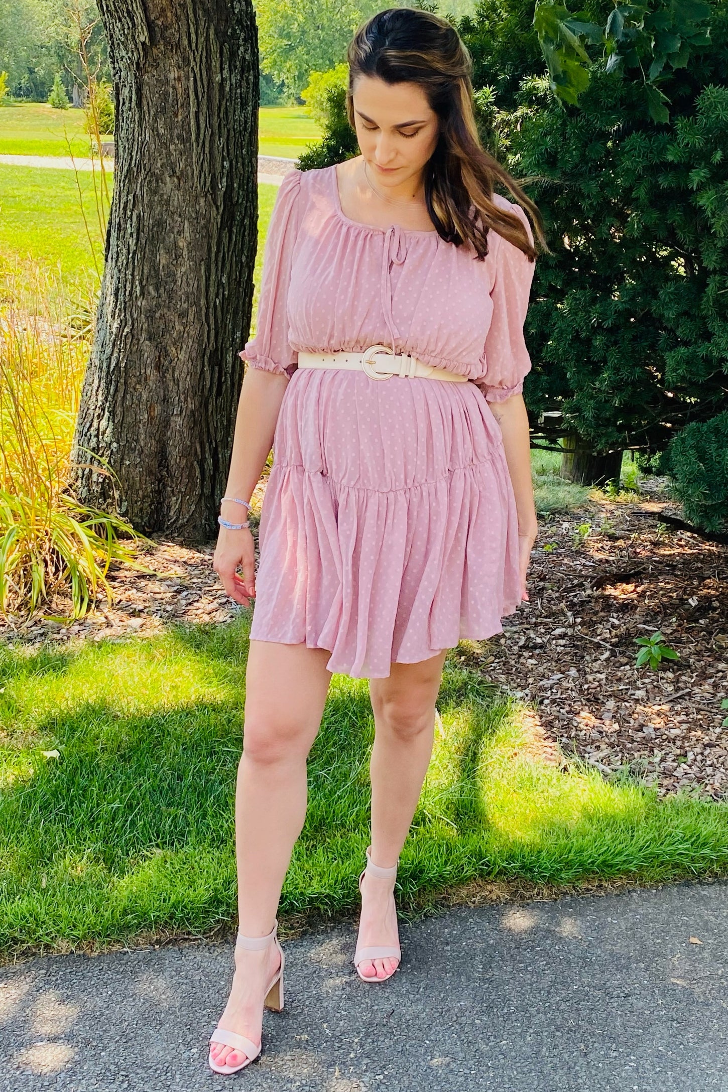 Mauve Chiffon Swiss Dot Tiered Dress PinkBlush Mauve Chiffon Swiss Dot Tiered Dress PinkBlush