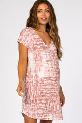 Mauve Tie Dye V-Neck Round Hem Maternity Dress