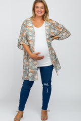 Blue Floral Ruffle Hem Maternity Plus Cover Up