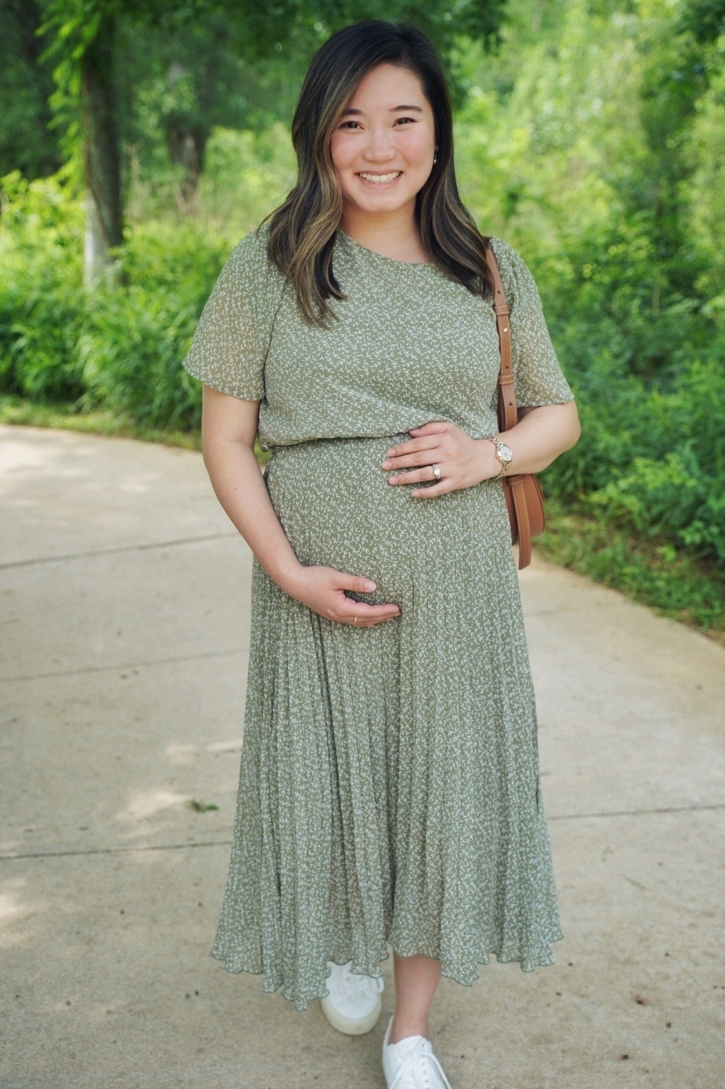 dress with green leaves FARM Rio Green Striped 3d Monstera Leaf Euroflax Premium Linen Midi Dress, Green / XXS main image 0