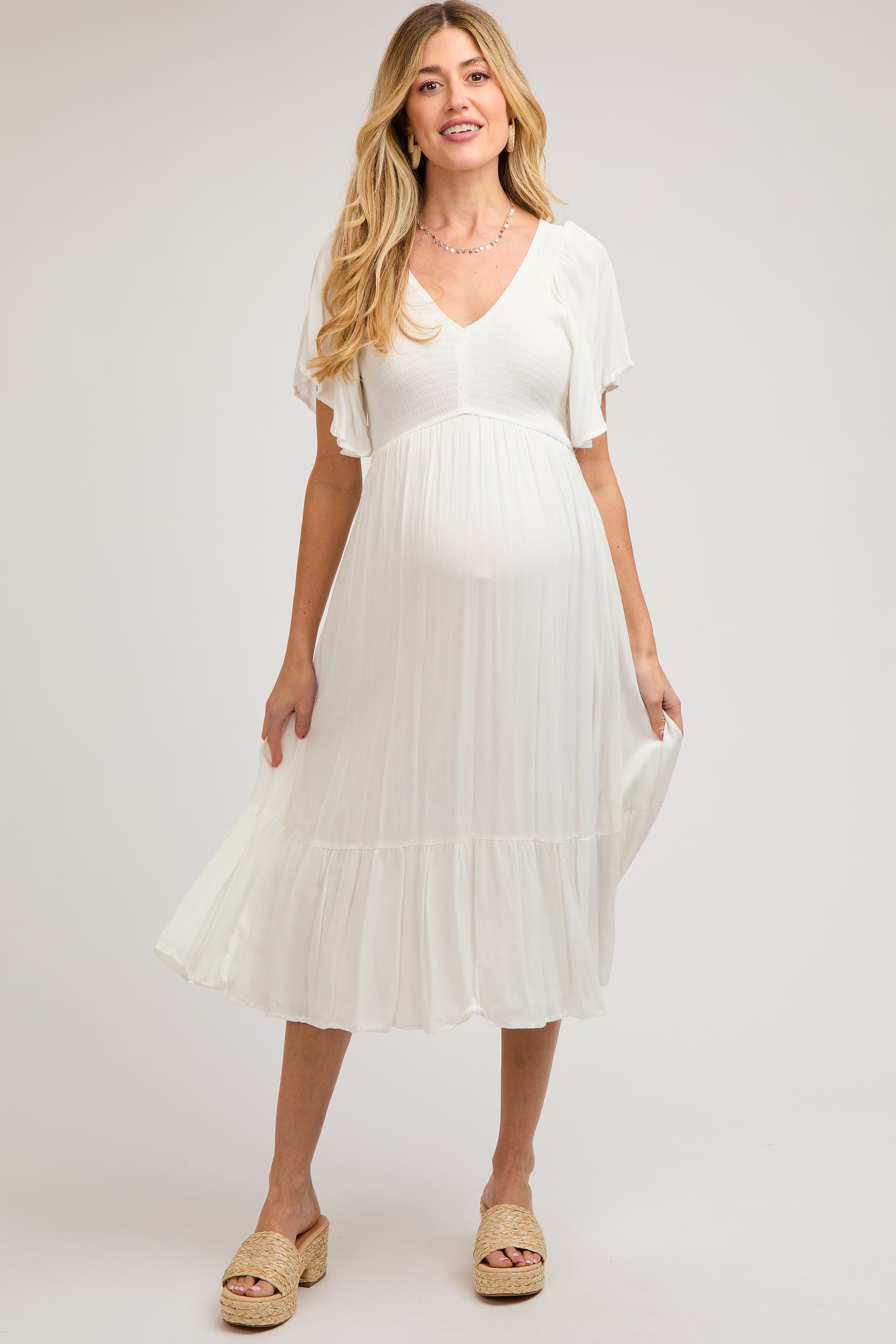 Ivory Smocked Ruffle Maternity Dress Medium Ivory Smocked Ruffle Maternity Dress Medium