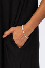 Black Ribbed Curved Hem Midi Dress