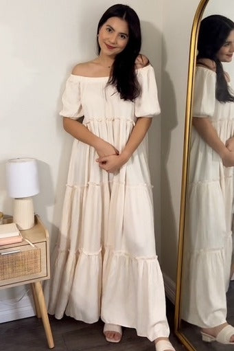Cream Off Shoulder Ruffle Tiered Maxi Dress PinkBlush Cream Off Shoulder Ruffle Tiered Maxi Dress PinkBlush