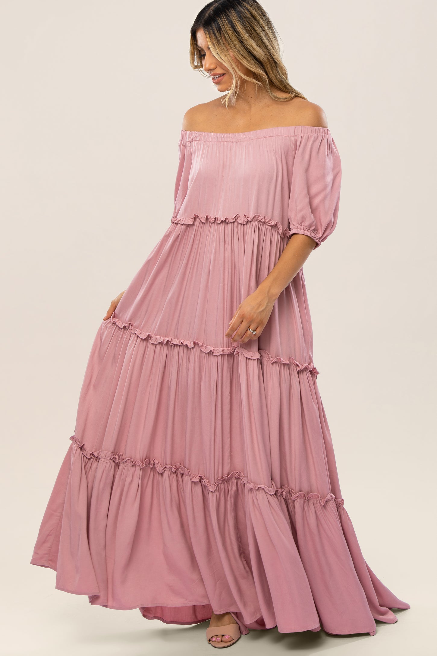 mauve off the shoulder maxi dress Off-Shoulder Beaded Evening Gown by Lenovia 8363