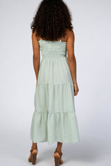 Mint Checkered Tiered Midi Dress