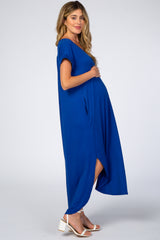 Royal Side Slit Maternity Maxi Dress