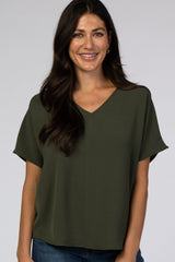 Olive Short Sleeve Maternity Blouse