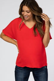 Red Short Sleeve Maternity Blouse