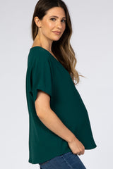 Forest Green Short Sleeve Maternity Blouse