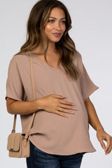 Taupe Short Sleeve Maternity Blouse
