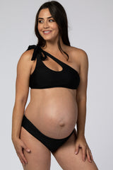 Black Cutout One Shoulder Maternity Bikini Set