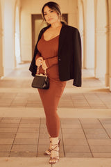 Mocha V-Neck Long Sleeve Fitted Maxi Dress