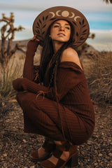 Mocha V-Neck Long Sleeve Fitted Maxi Dress