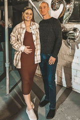 Mocha V-Neck Long Sleeve Fitted Maternity Maxi Dress