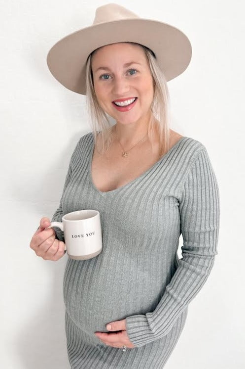 Heather Grey V-Neck Long Sleeve Fitted Maternity Maxi Dress Heather Grey V-Neck Long Sleeve Fitted Maternity Maxi Dress