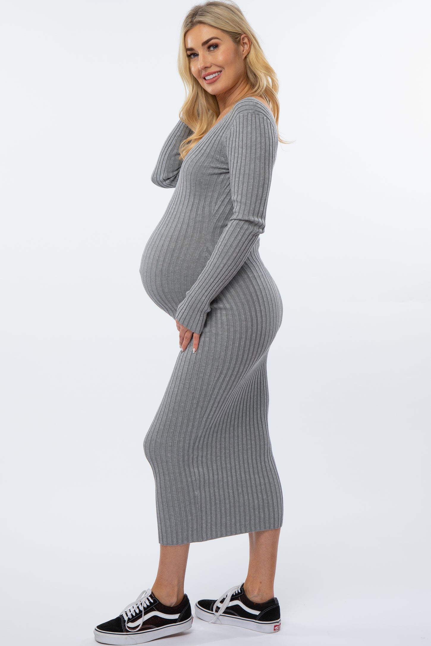 grey fitted maxi dress GODDESS HOUR KNIT MAXI DRESS