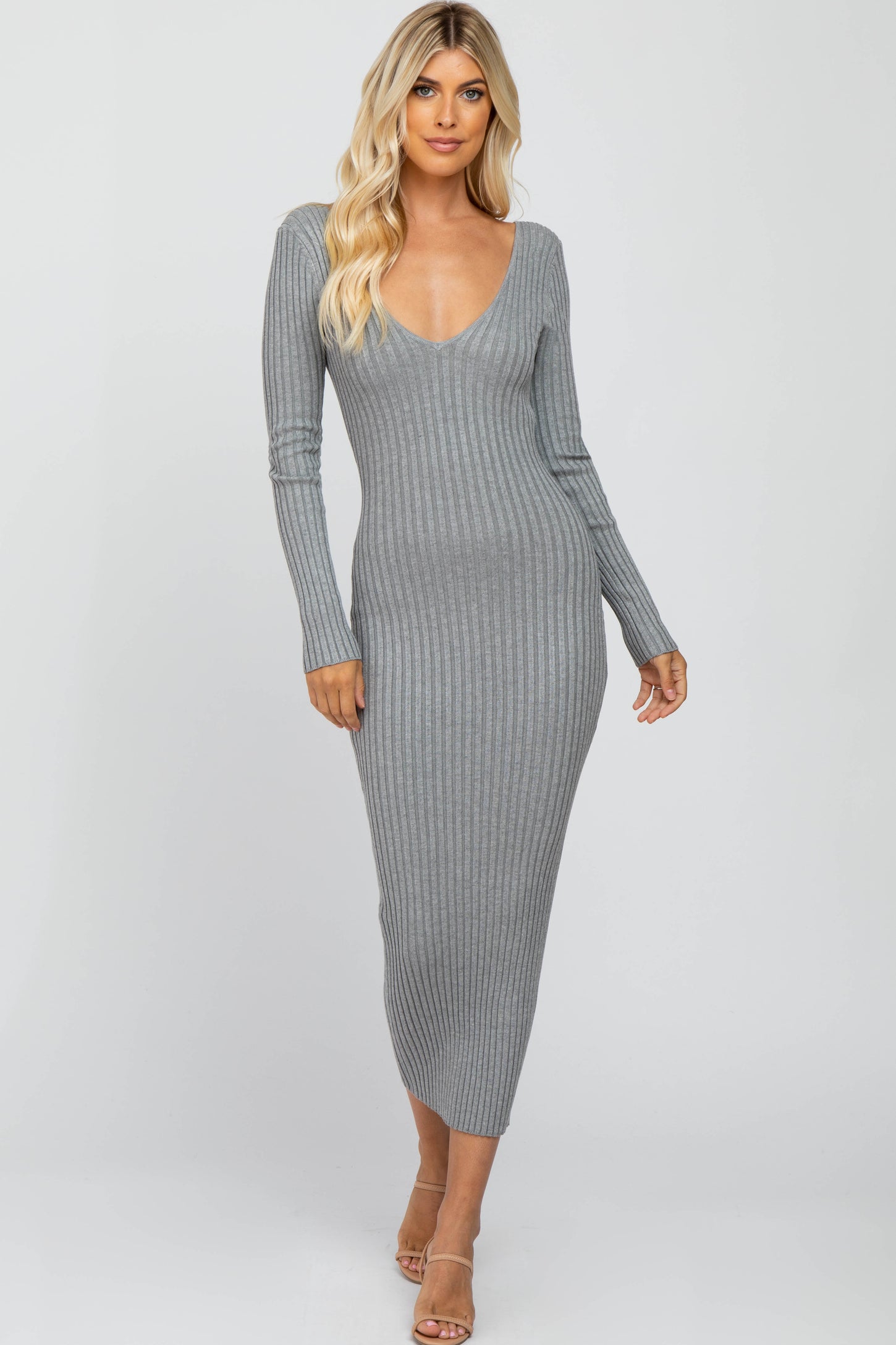 grey fitted maxi dress Khy by Kylie Jenner - Sueded Stretch Knotted Maxi Dress