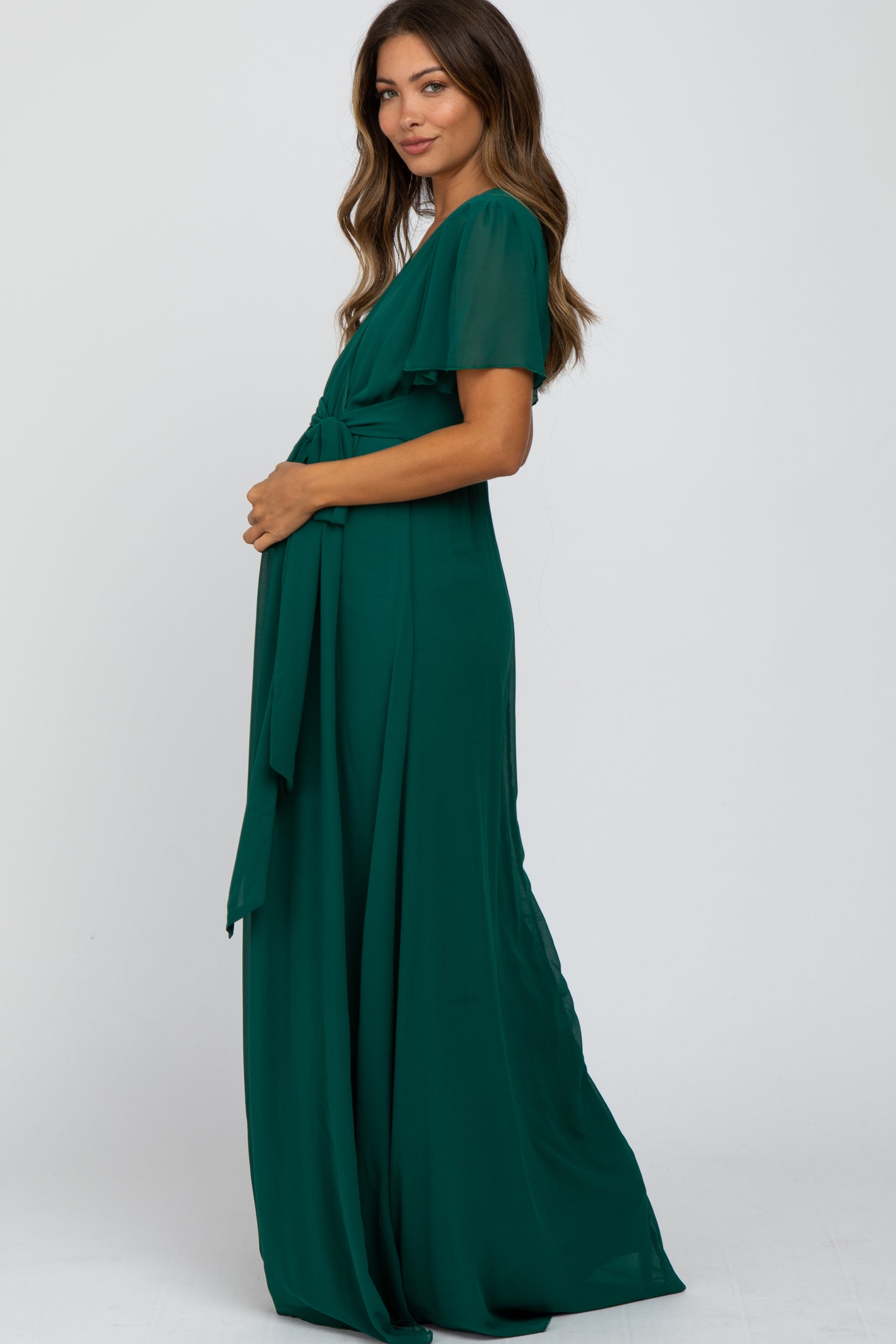 Forest Green Chiffon Short Sleeve Maternity Maxi Dress PinkBlush Forest Green Chiffon Short Sleeve Maternity Maxi Dress PinkBlush