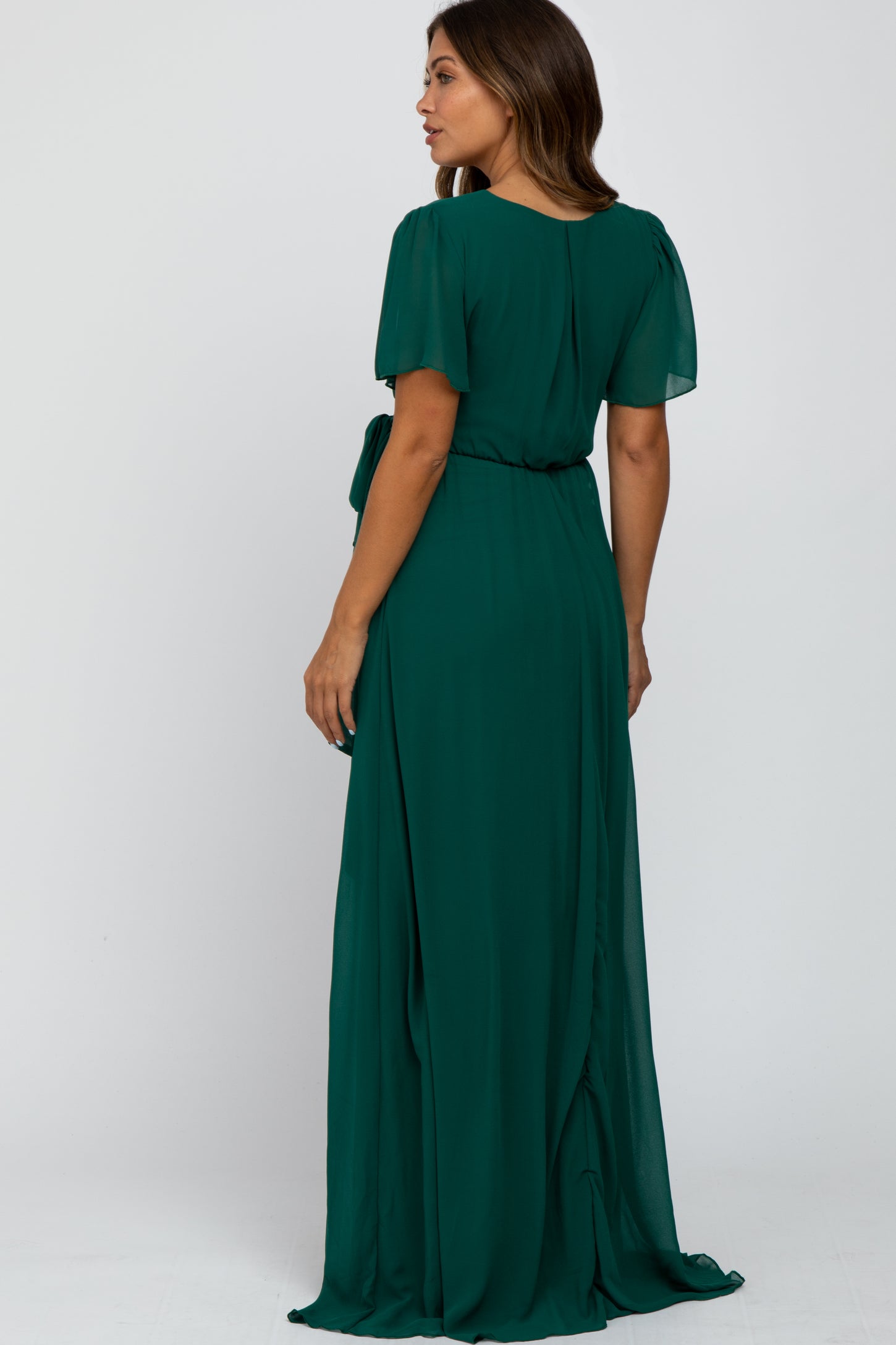 Forest Green Chiffon Short Sleeve Maternity Maxi Dress PinkBlush Forest Green Chiffon Short Sleeve Maternity Maxi Dress PinkBlush