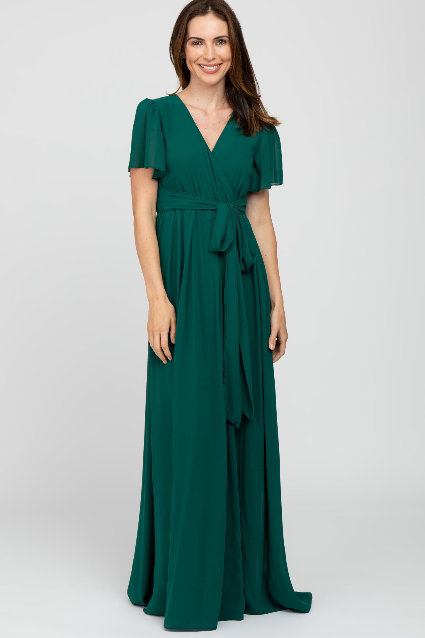 Forest Green Chiffon Short Sleeve Maternity Maxi Dress PinkBlush Forest Green Chiffon Short Sleeve Maternity Maxi Dress PinkBlush