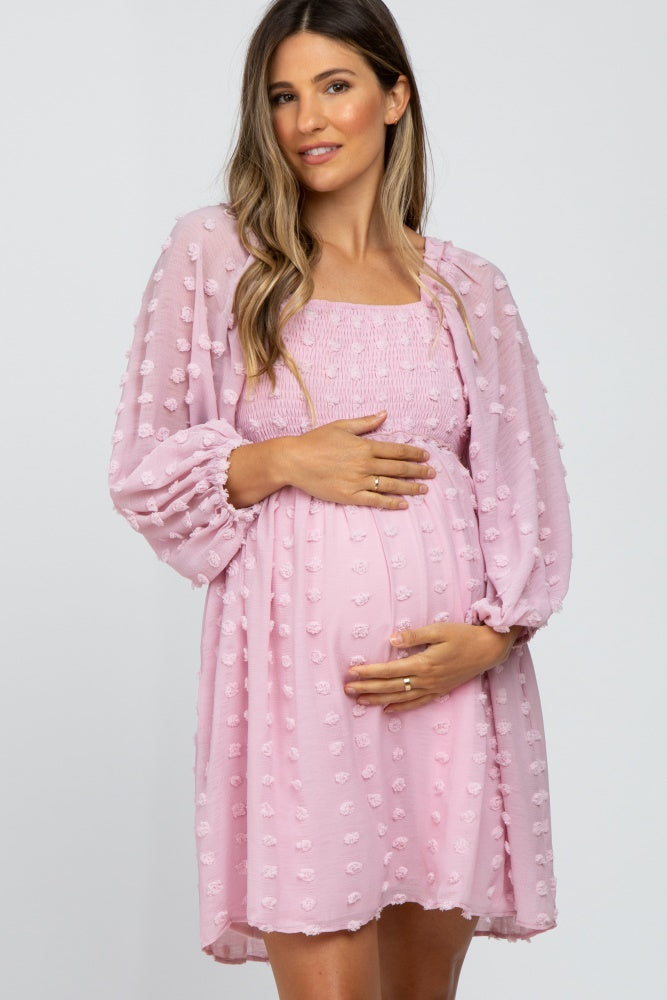 light blue textured dot smocked square neck chiffon maternity dress Pinkblush Light Blue Textured Dot Smocked Square Neck Chiffon Maternity Dress Medium