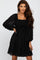 Black Textured Dot Smocked Square Neck Chiffon Dress