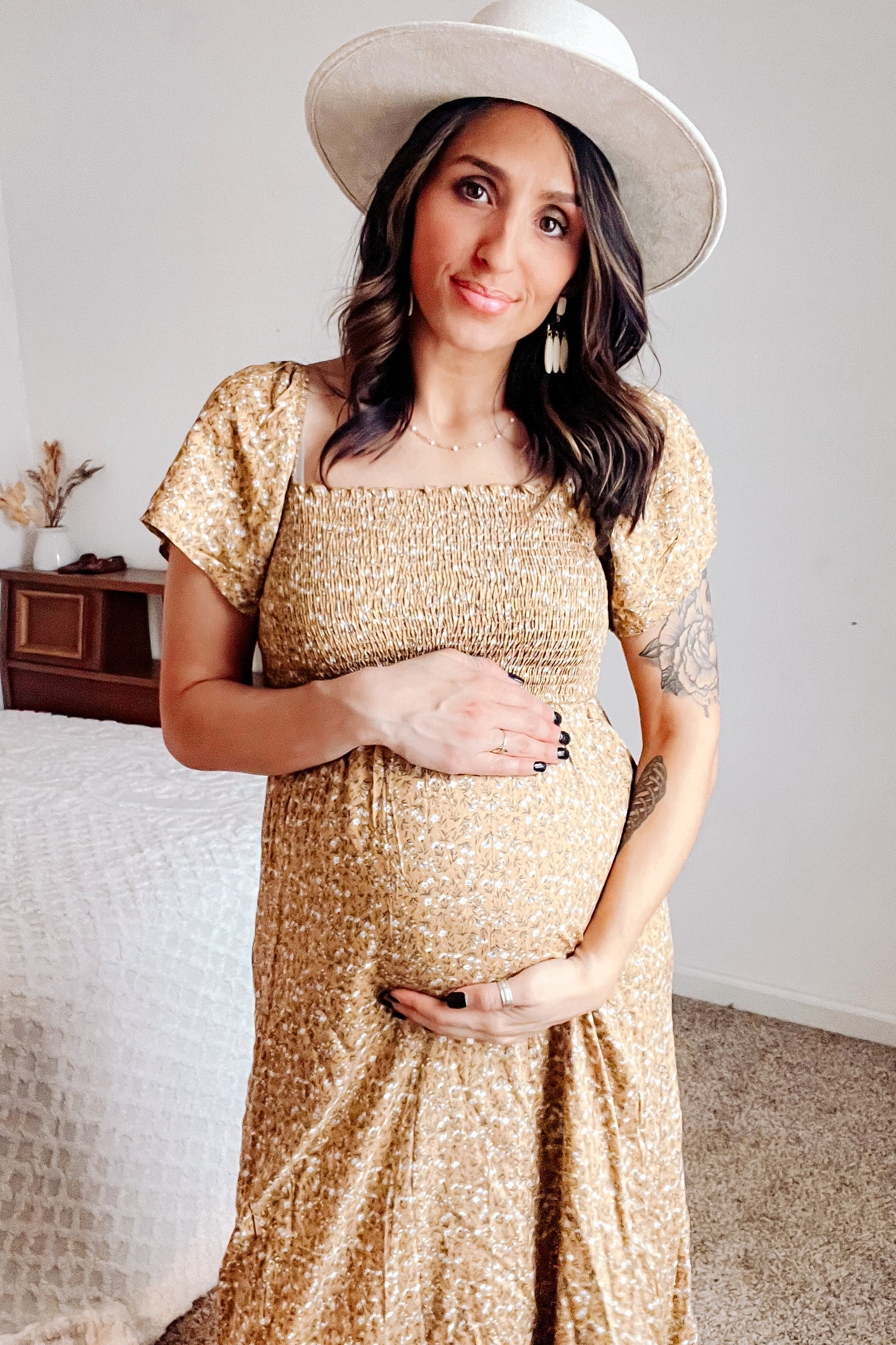 beautiful maternity maxi dresses Momyknows Elegant Pink Flare Sleeve Tulle A-Line Flowy Baby Shower Maternity Maxi Dress, Pink / 2XL