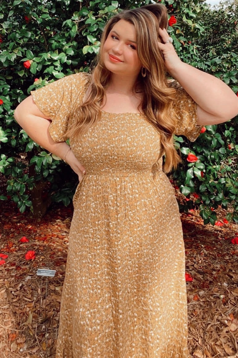 mustard yellow floral dress Smocked Maxi Color:ROSE Sherri Hill A-line Metallic one size Length Jun25