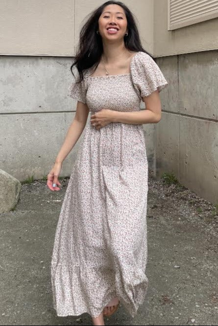 ivory pink dress Ivory Floral Smocked Maxi Dress
