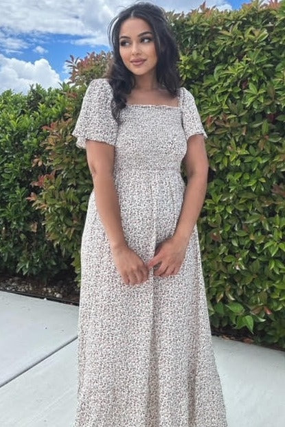 Ivory Floral Smocked Maxi Dress Ivory Floral Smocked Maxi Dress