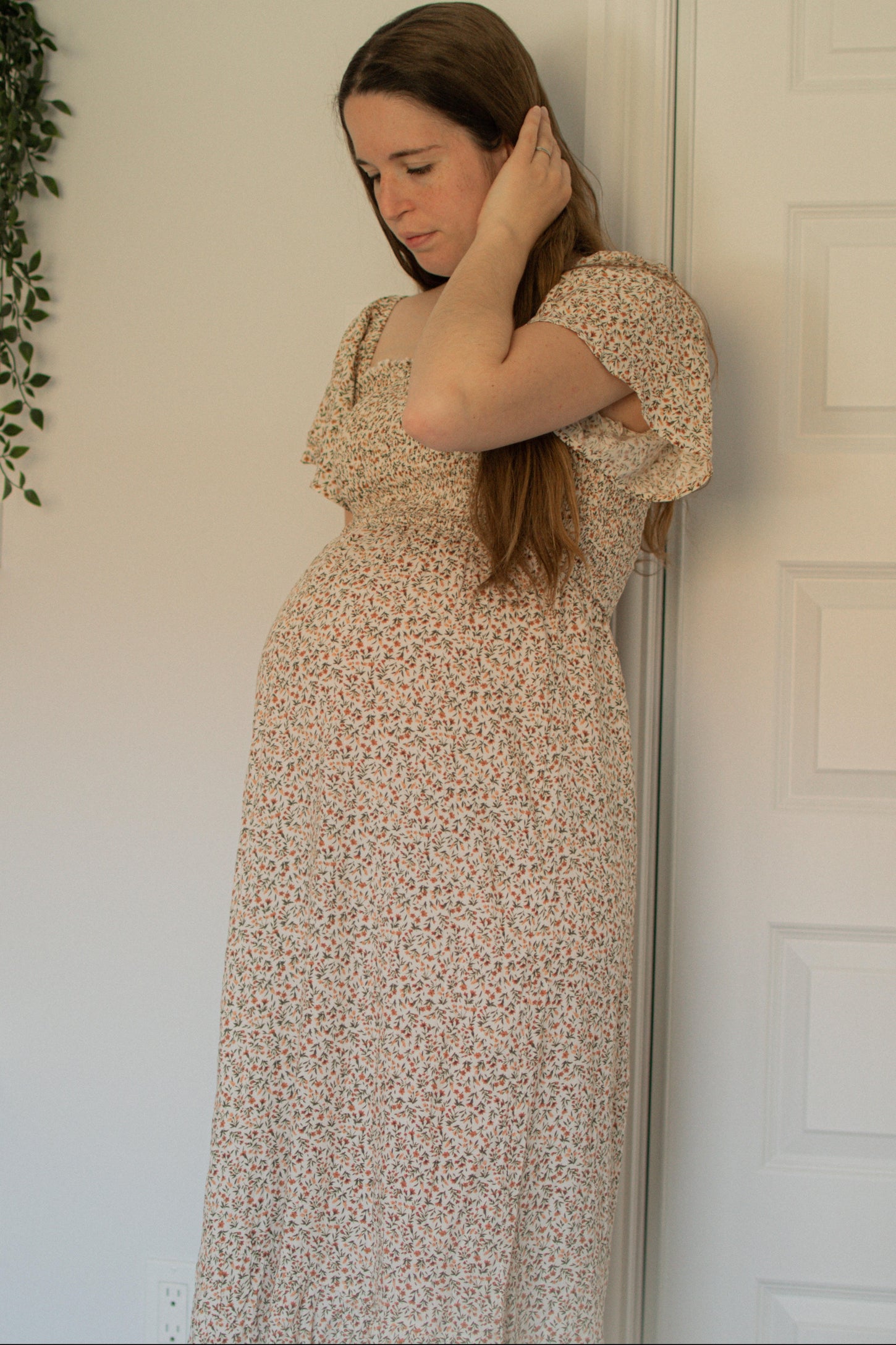 Ivory Floral Smocked Maternity Maxi Dress PinkBlush Ivory Floral Smocked Maternity Maxi Dress PinkBlush