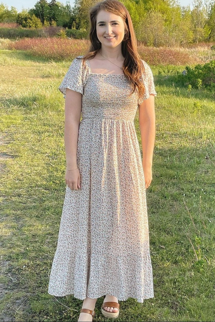 Ivory Floral Smocked Maxi Dress Ivory Floral Smocked Maxi Dress