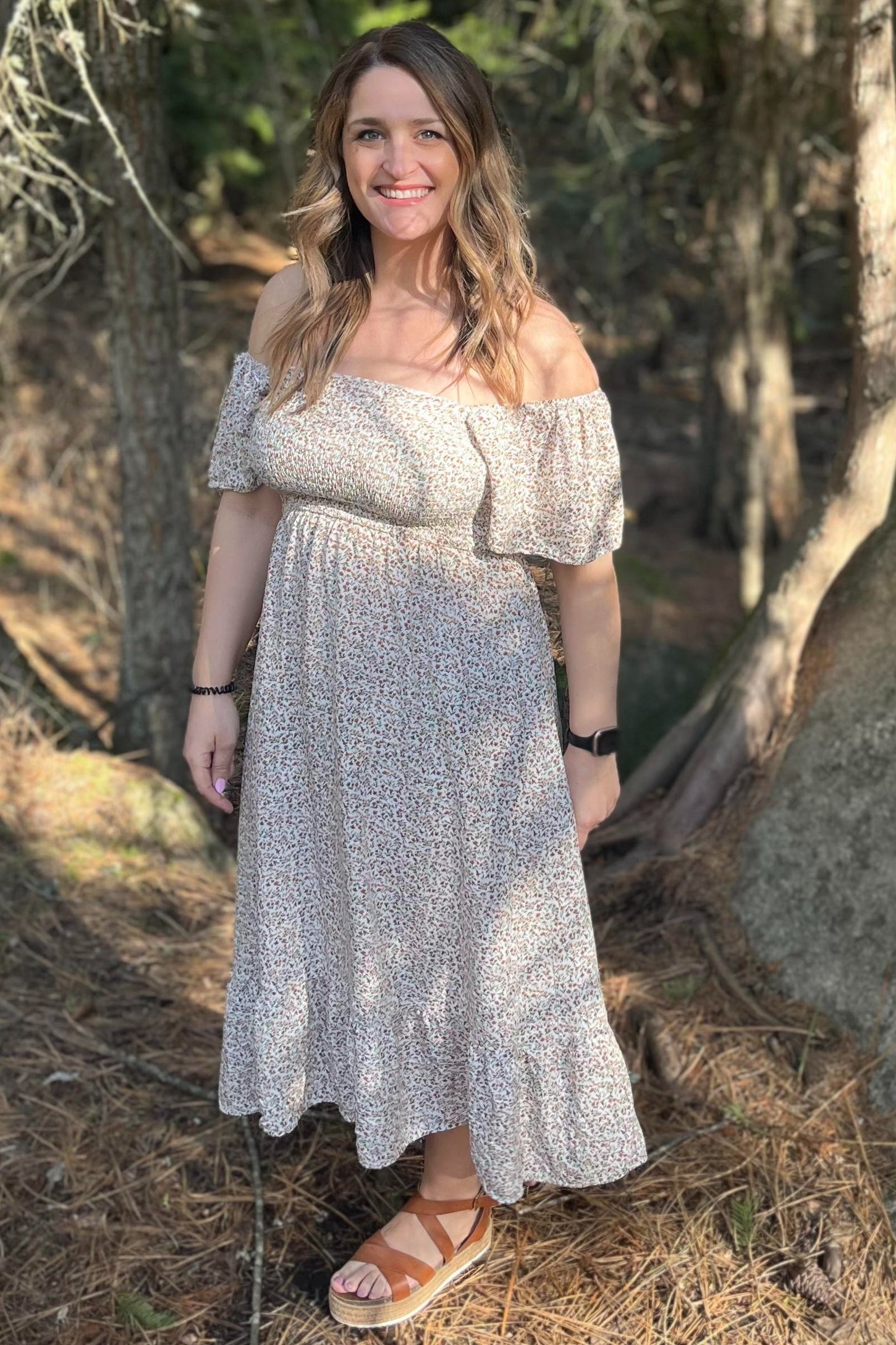 Ivory Floral Smocked Maxi Dress  PinkBlush