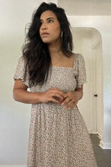 Ivory Floral Smocked Maxi Dress