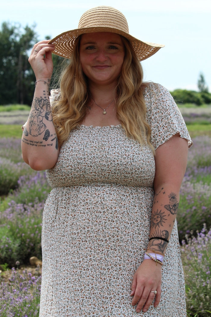 Ivory Floral Smocked Maxi Dress
