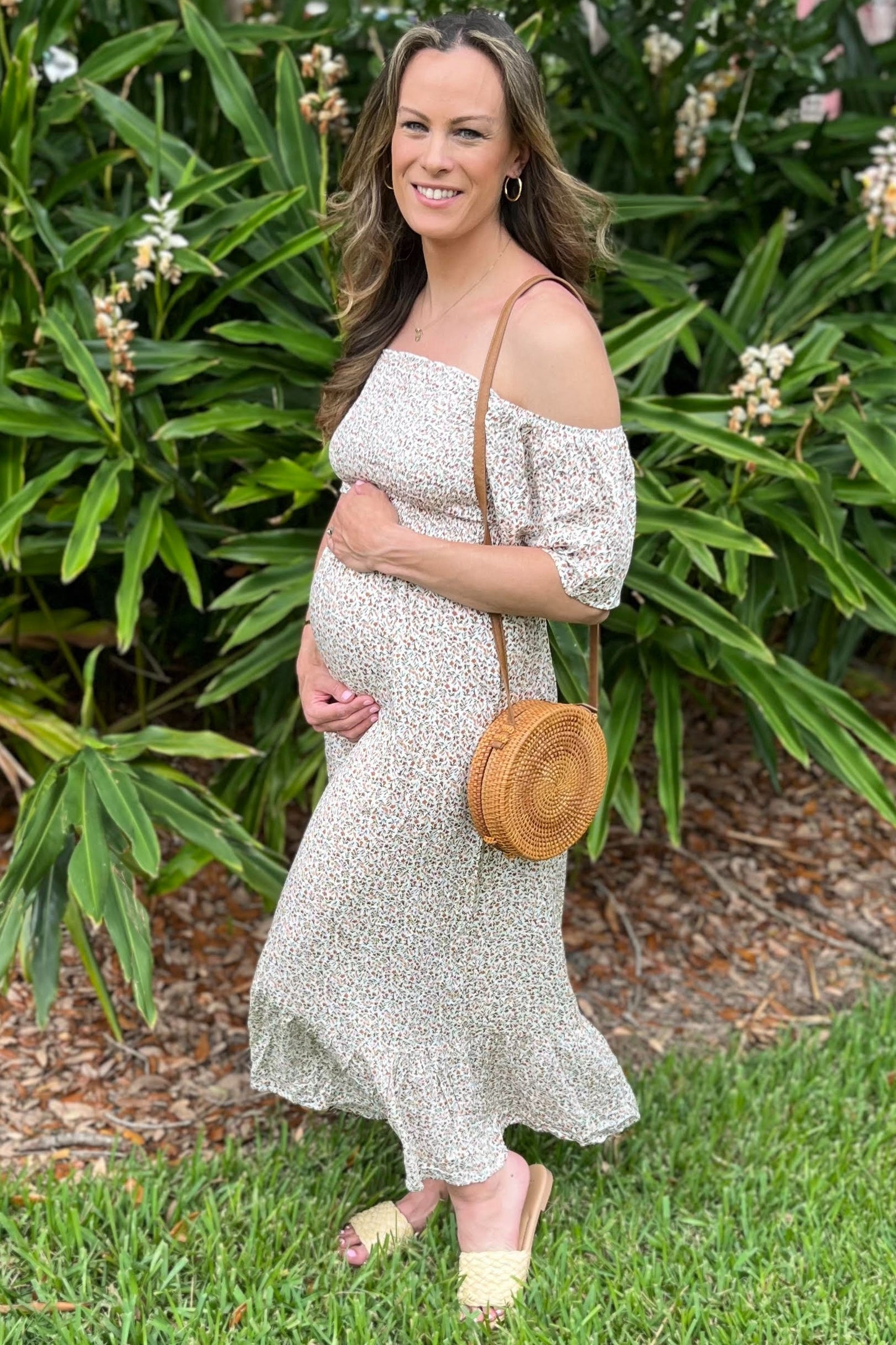 Ivory Floral Smocked Maternity Maxi Dress PinkBlush Ivory Floral Smocked Maternity Maxi Dress PinkBlush