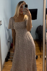 Ivory Floral Smocked Maxi Dress