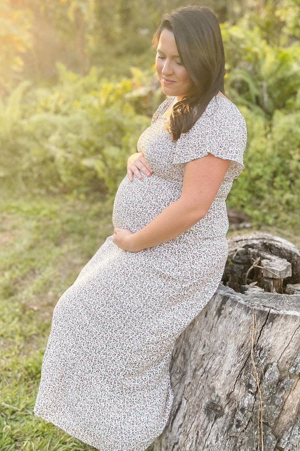 PinkBlush Ivory Floral Smocked Maternity Maxi Dress Medium PinkBlush Ivory Floral Smocked Maternity Maxi Dress Medium