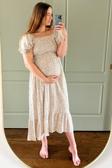 Ivory Floral Smocked Maternity Maxi Dress